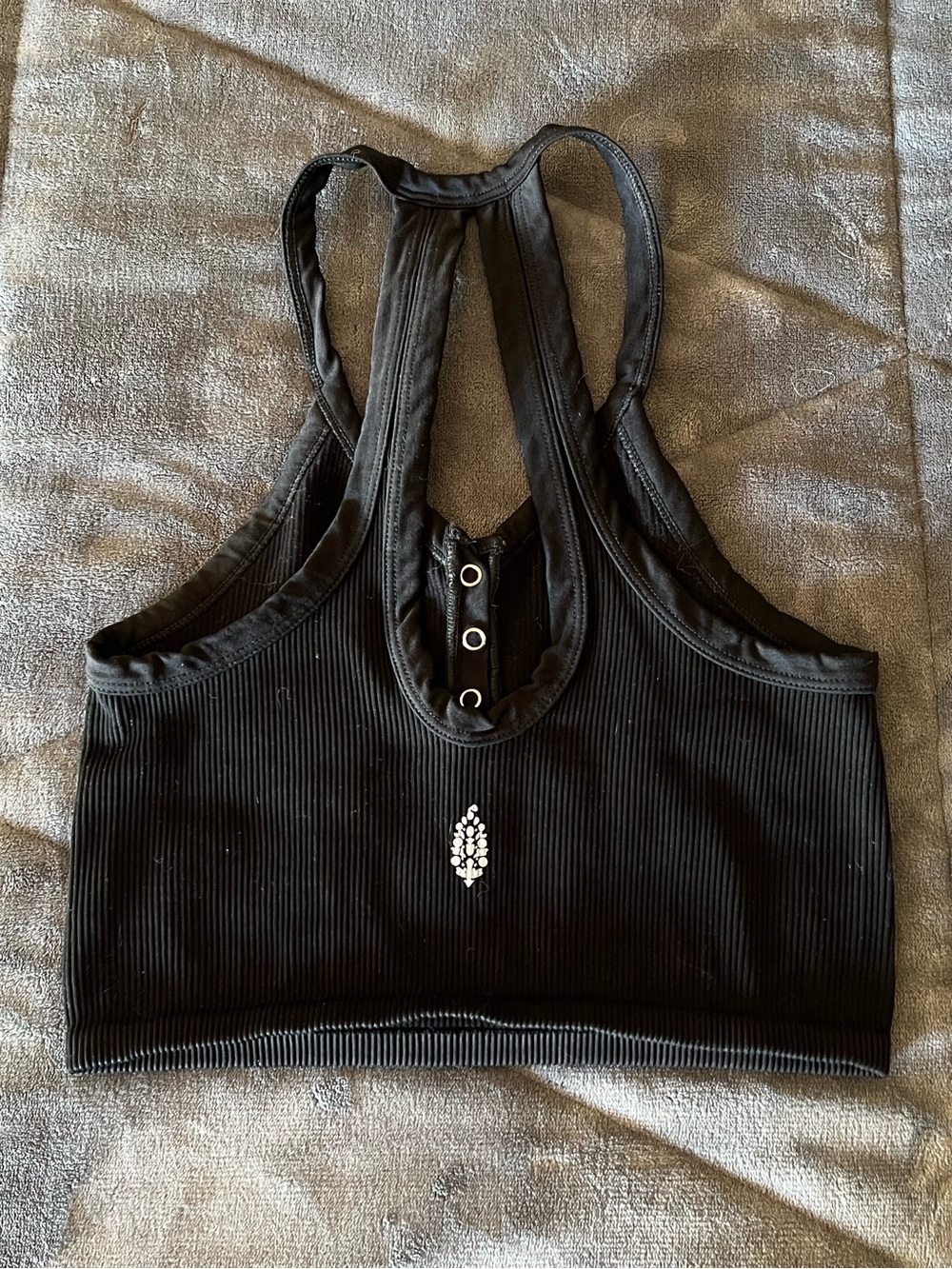 Black Ribbed Racerback Crop Top - Free People - Picture 2 of 3